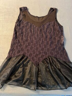 Black Floral Lace Babydoll top Val Mode Lingerie Women’s L  Scoop Neck Vintage